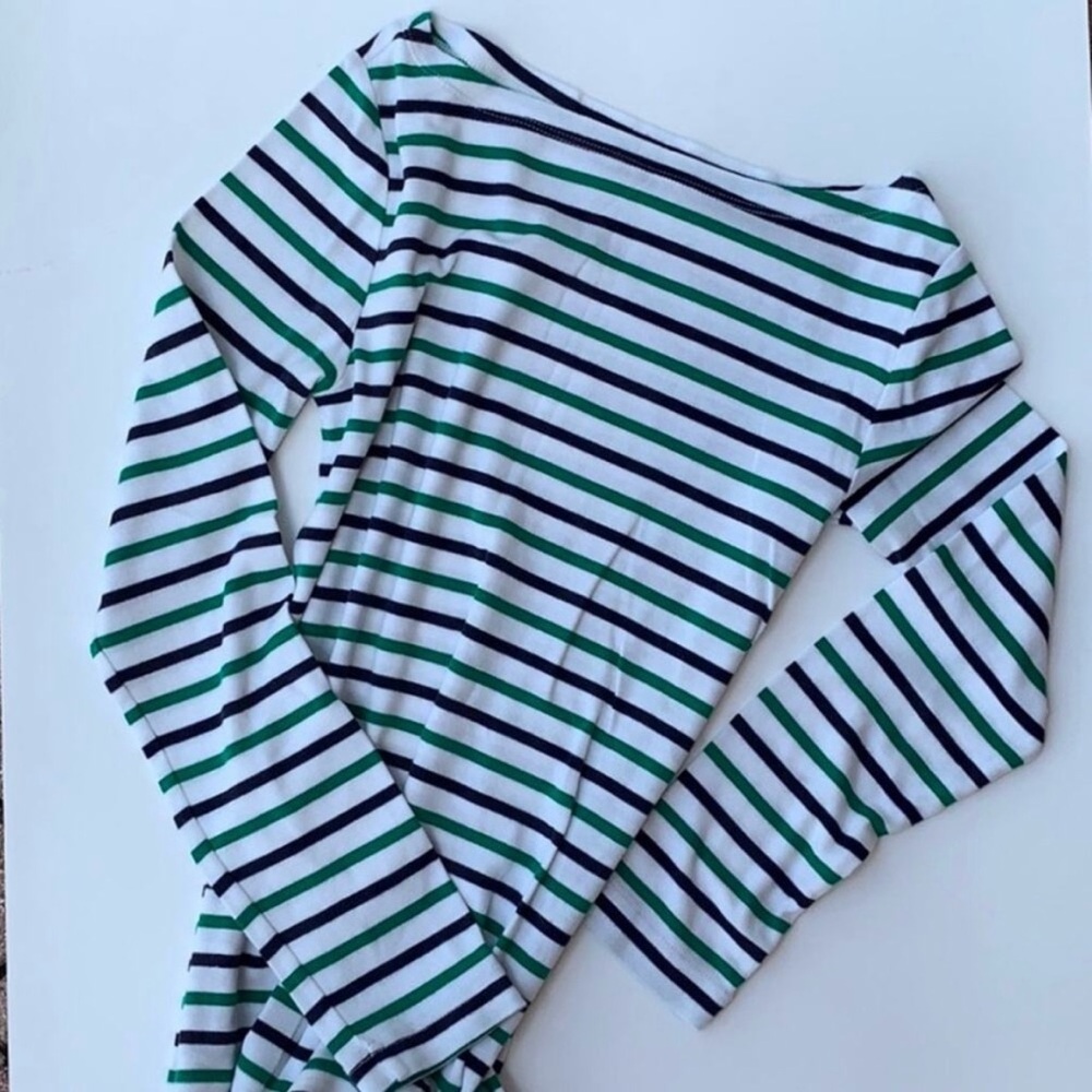 GAP Striped Long Sleeve Top in Blue Green & White
